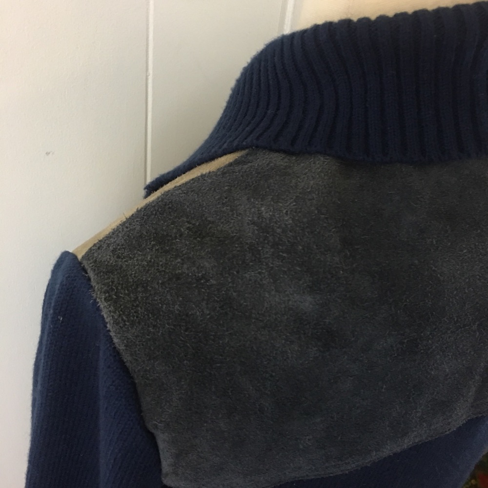 Vintage Unisex Knit Leather Shacket XL Men’s Women’s Zip Up Sweater Jacket - Picture 8 of 10